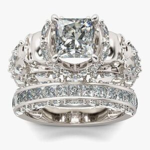 Dazzling 925 Silver and Cubic Zirconia Bridal Ring Set with Skulls